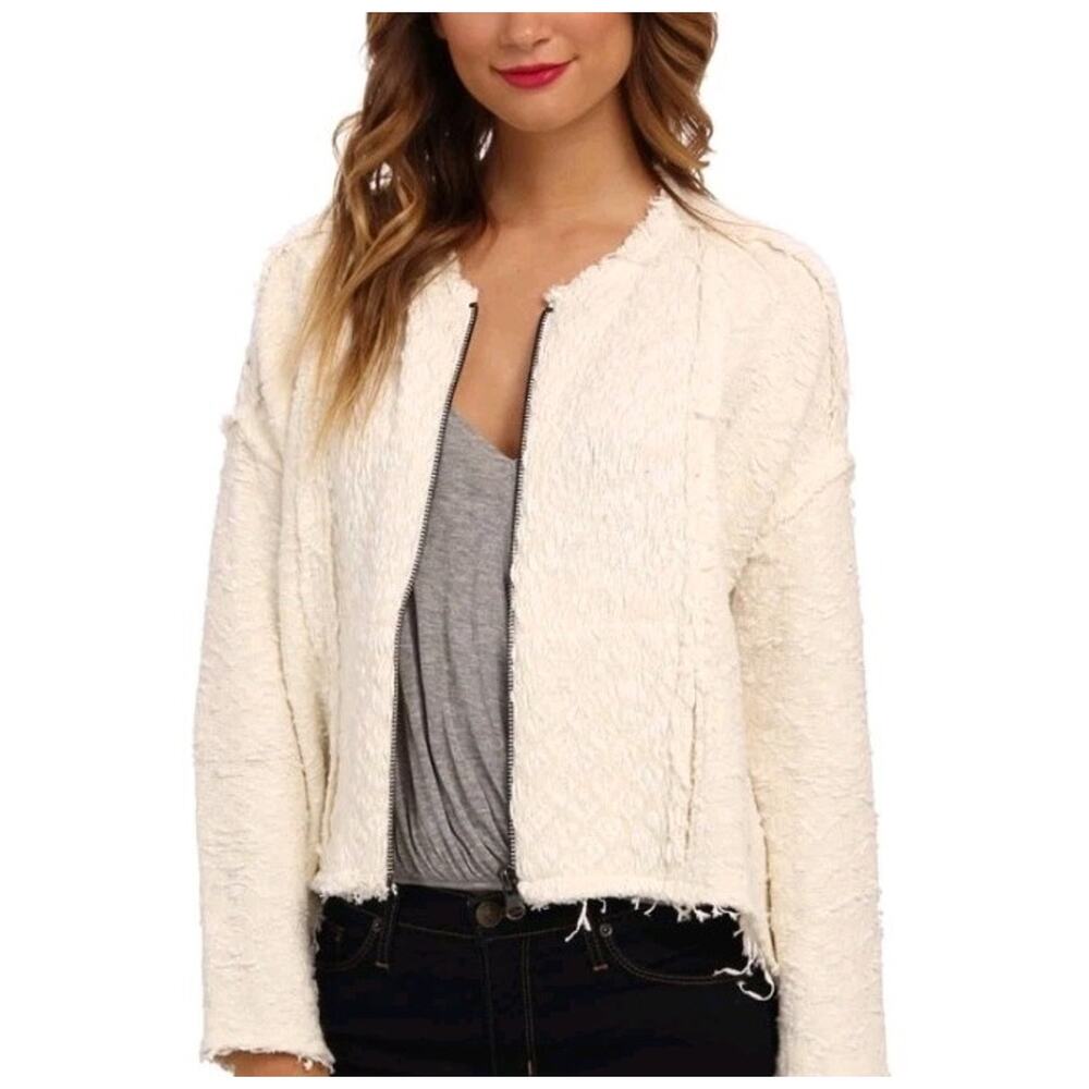 Free People Rare Women’s L Oversized Ivory Textured Favorite Crush Jacket Coat